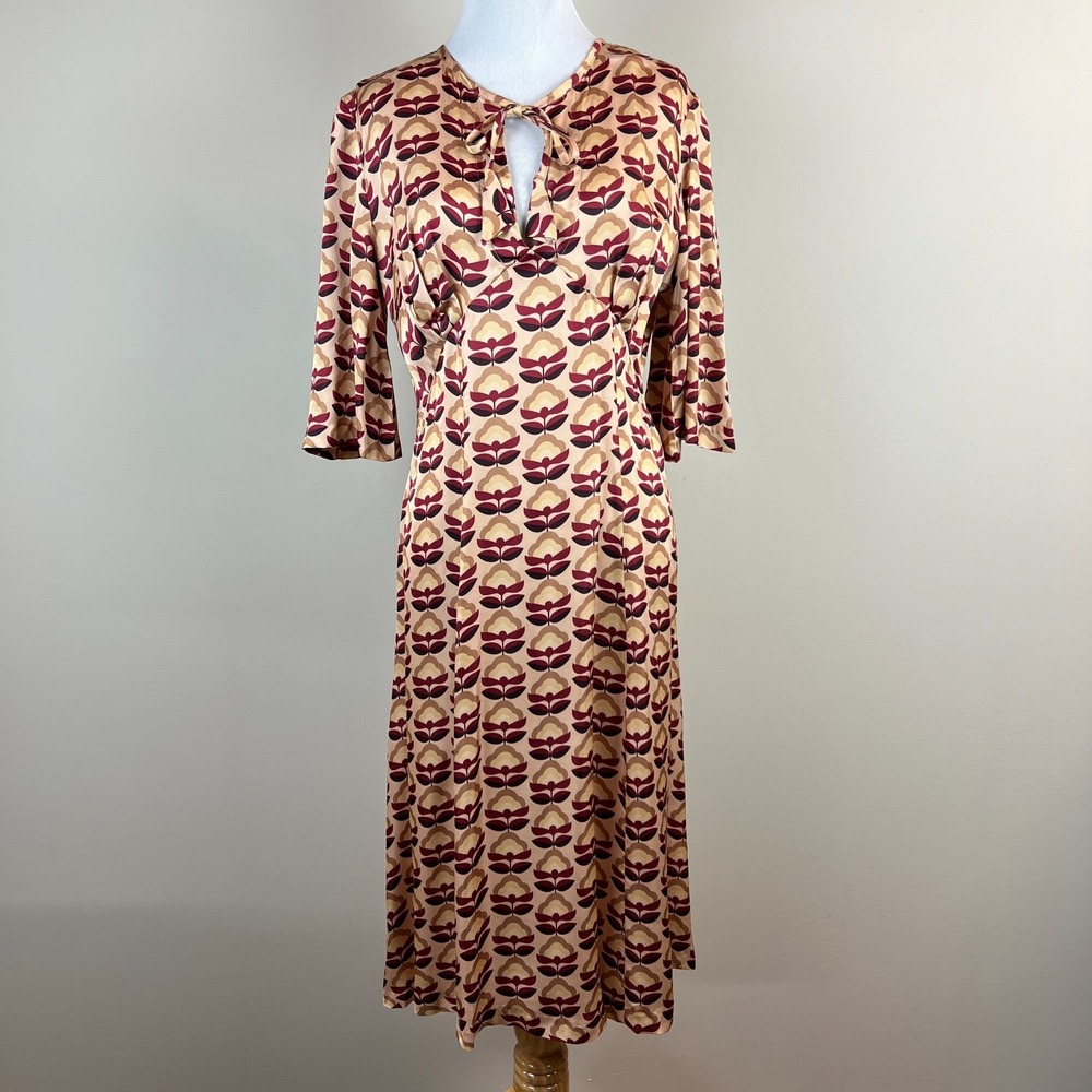 Vintage Tina Sondergaard Roma Dress Womens 46 (10) Floral Midi Feminine Satin